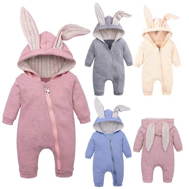 Newborn Baby Boys Girls Rabbit Ear Hooded Romper Jumpsuit Bodysuit Outfit Cloth