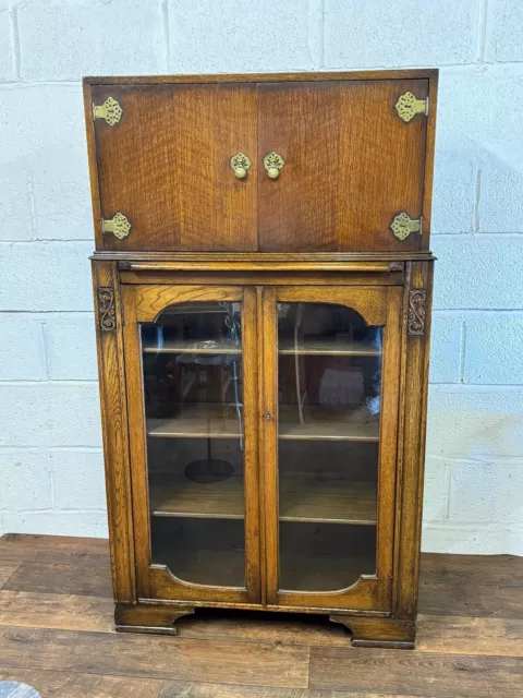 Superb Quality Antique Gothic Carved Oak Cocktail Cabinet / Bookcase