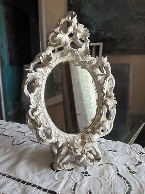 Antico Specchio in ceramica porcellana Capodimonte foglie e fiori 