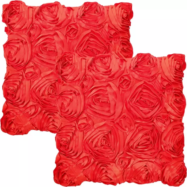 2Pack Valentines Day 3D Rose Flower Throw Pillow Covers Chiffon Satin Pillowcase