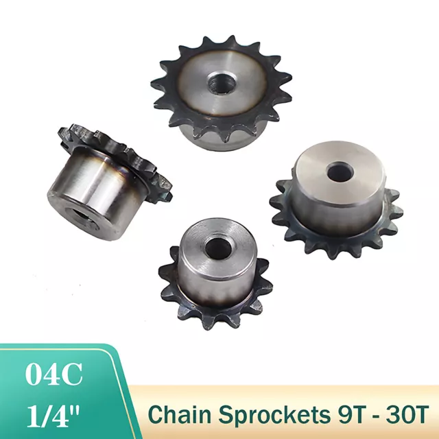 04C Kettenrad 9 - 30Zähne 1/4" Zahnteilung mit Nabe Kettenräder C45 Stahl Ritzel