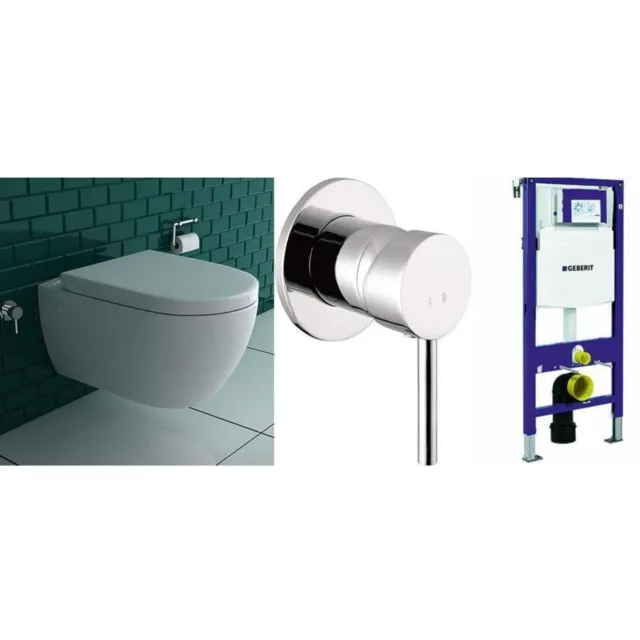 Dusch WC mit Geberit Duofix UP320 Spülkasten Hänge WC Tiefspül Toilette Wand WC