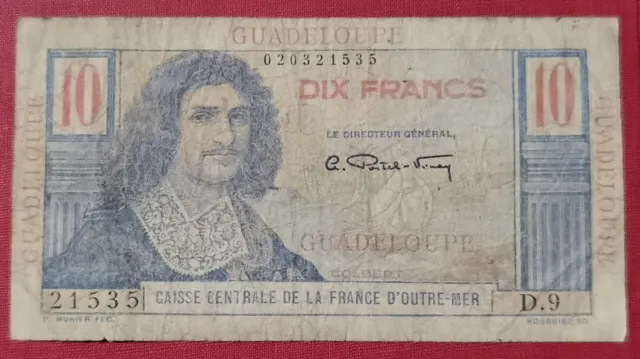 BILLET CAISSE OUTRE-MER 10 Francs COLBERT 1947/49 pick 32 surcharge GUADELOUPE