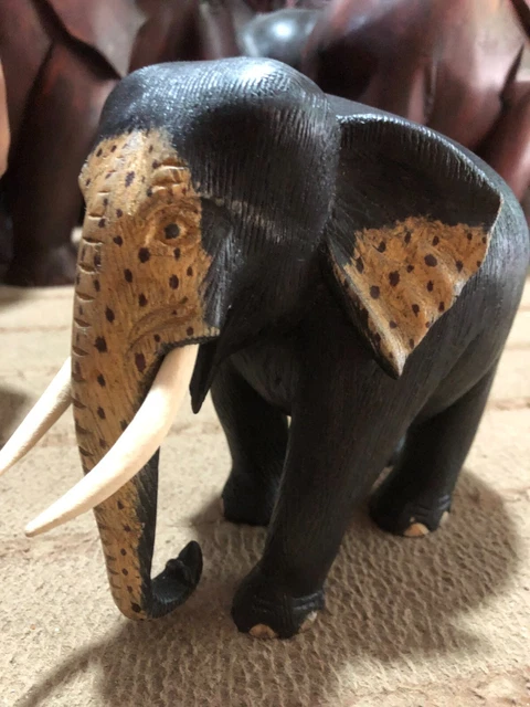 Handmade Wooden Carved Elephant Lucky Statue Home Craft Ornament Decor