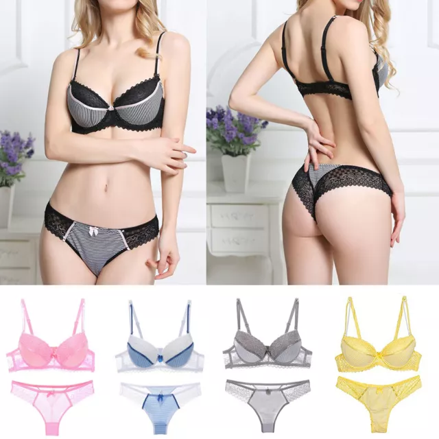 Women Sexy Lace Push up Bra Sets Thong Knickers Ladies Underwear Lingerie .