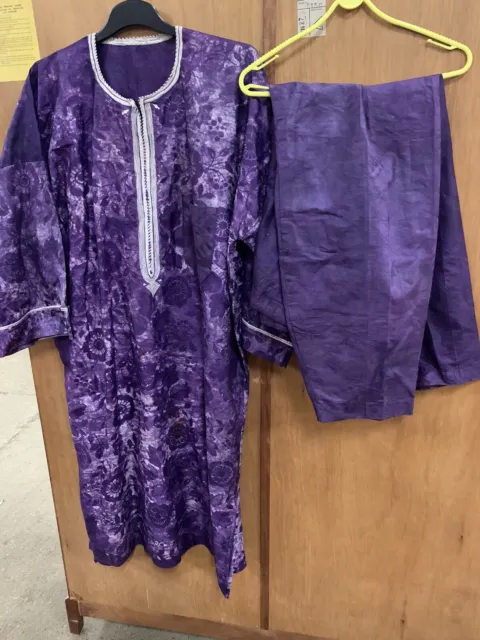 Unisex Uomo Vintage? Pantaloni nigeriani Buba caftano stile tintura cravatta viola