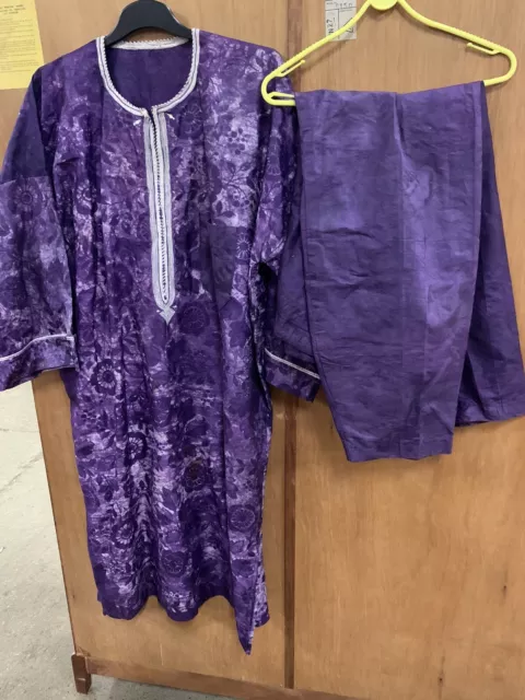 Unisex Uomo Vintage? Pantaloni nigeriani Buba caftano stile tintura cravatta viola