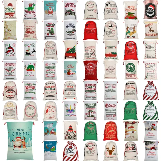 50x70cm Canvas Hessian Christmas Santa Sack Xmas Stocking Reindeer Kids Gift Bag