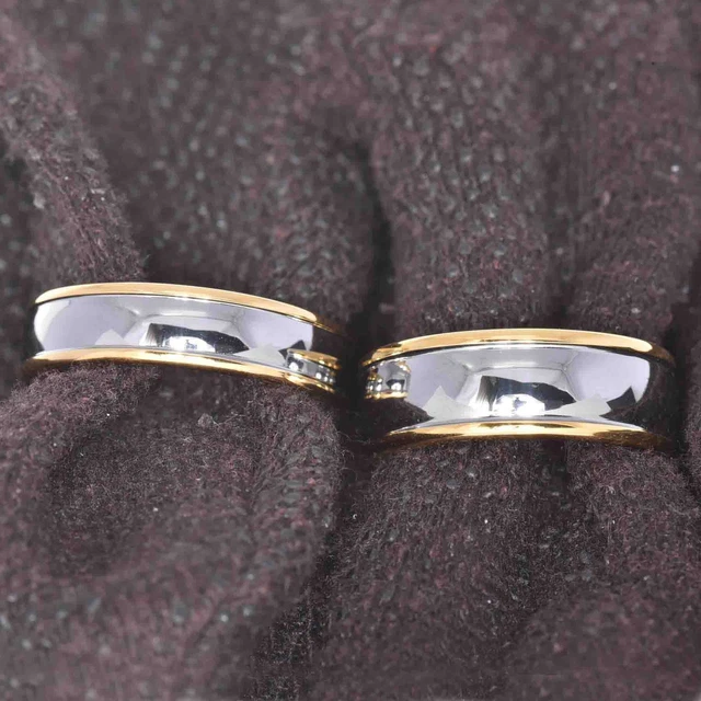 Tungsten His & Hers Wedding Ring Sets Dome 18K Gold Plated Silver Dome Top 6/8mm