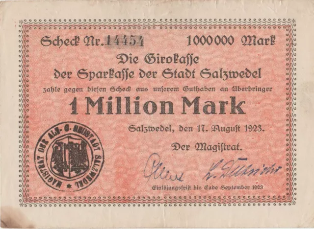 Salzwedel: 1 Million Mark 17.8.1923