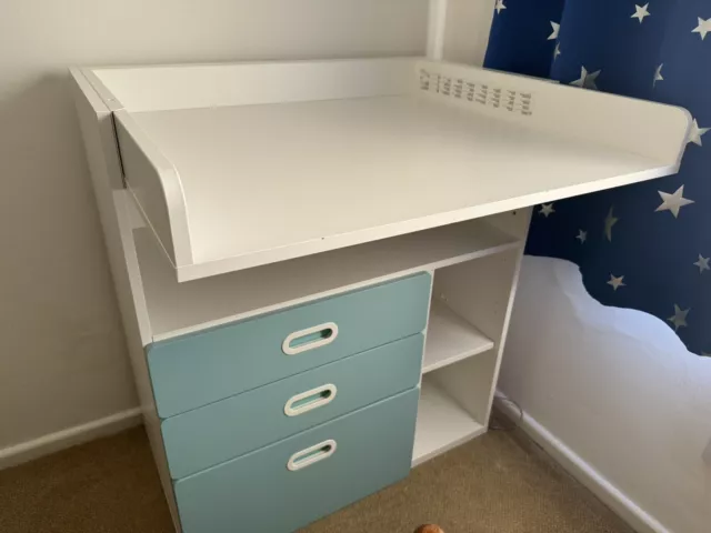 Ikea SMASTAD White/Turquoise Baby Changing Table / Desk with Drawers