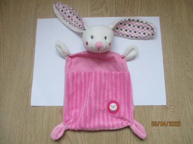 DOUDOU plat lapin rose blanc à pois NICOTOY SIMBA oiseau
