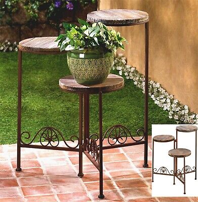 Weathered Wood Rustic  3 Tier Gate Design Plant Stand ** Nib
