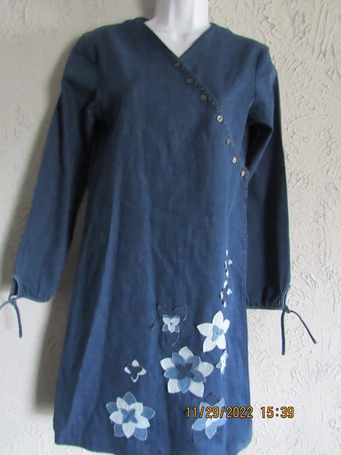 GAP kids nwt sz XXL(14-16) denim dress long sleeves patch flowers on side cute
