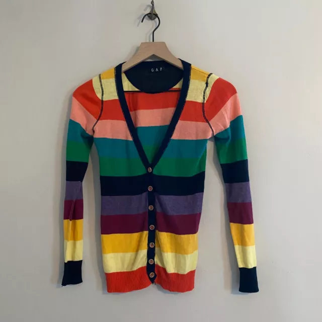 Vintage Gap Rainbow Striped Long Sleeve V-Neck Cardigan Sweater.