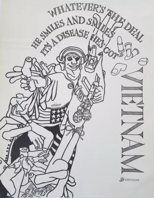 1968 Bernardo Aptekar Vietnam contro la Guerra Litografico Poster Matita Firmato