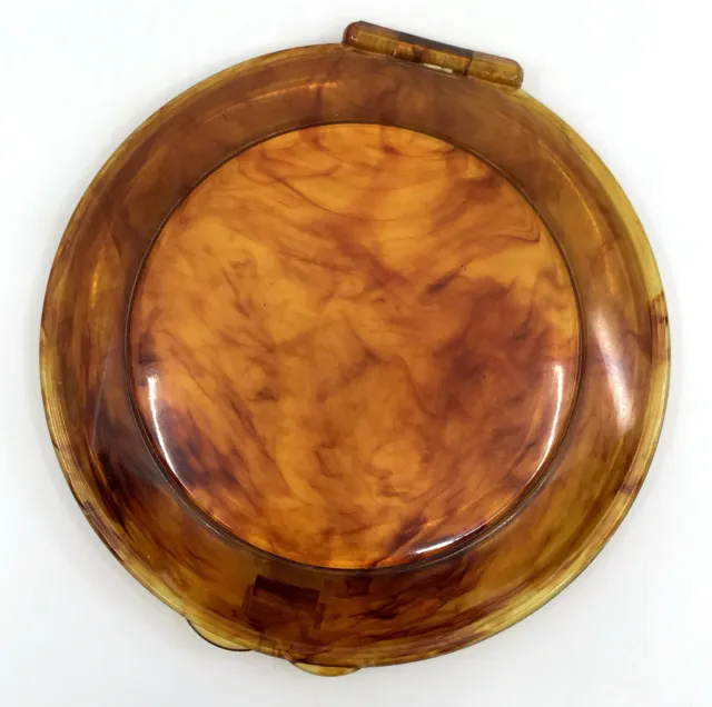 Lucite Tortoise Shell Flapjack Ladies Powder Compact c1940s 50s Vintage unsigned