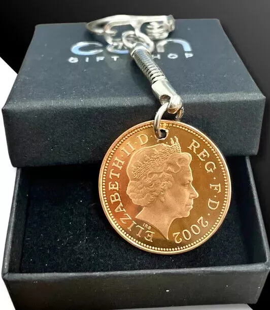 New Two Pence 2p Drilled Coin Keyring - Choose Your Date - Birthday Gift