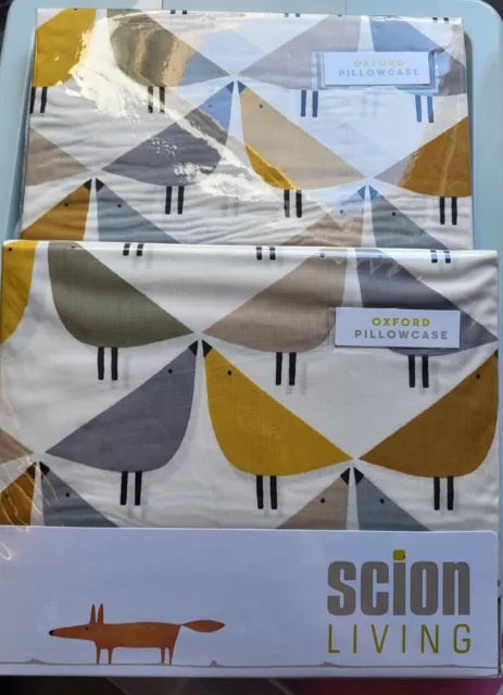 SCION LINTU - 100% COTTON - DANDELION & PEBBLE - OXFORD PILLOWCASES (Pair) BNIP