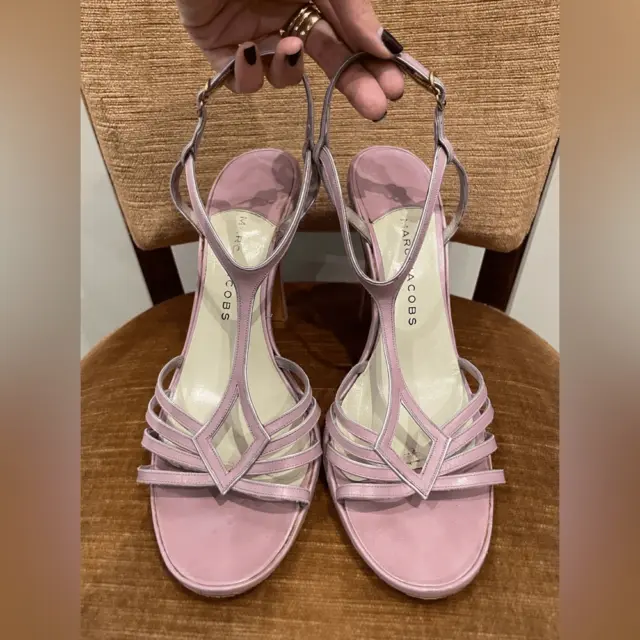 Vintage 90s Marc Jacobs Strappy Lavender/Metallic Leather Sandals -Size 40