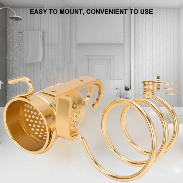 (Gold) Hair Dryer Holder Wall Mount Aluminum Spiral Blow Dryer Stand NEW