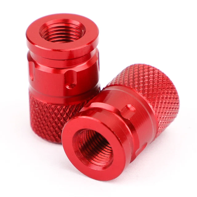 2Pcs Antivol Cnc Bouchons De Valves De Roues Rouge Pour Motos Autos Cyclos Vélo