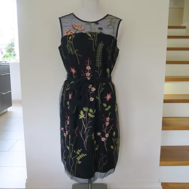 Kleid von Esprit  40 schwarz mit Blumen kurzarm Polyester mehrlagig