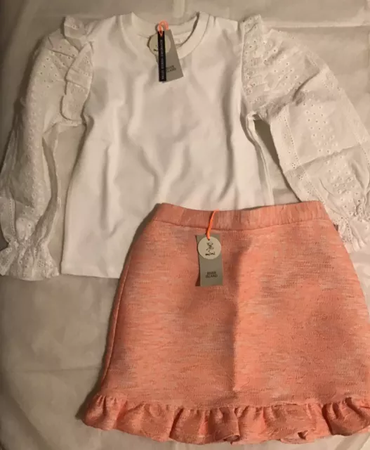 Gonna mini bambina River Island età 3-4 anni stampa jacquard con fronzoli rosa nuova