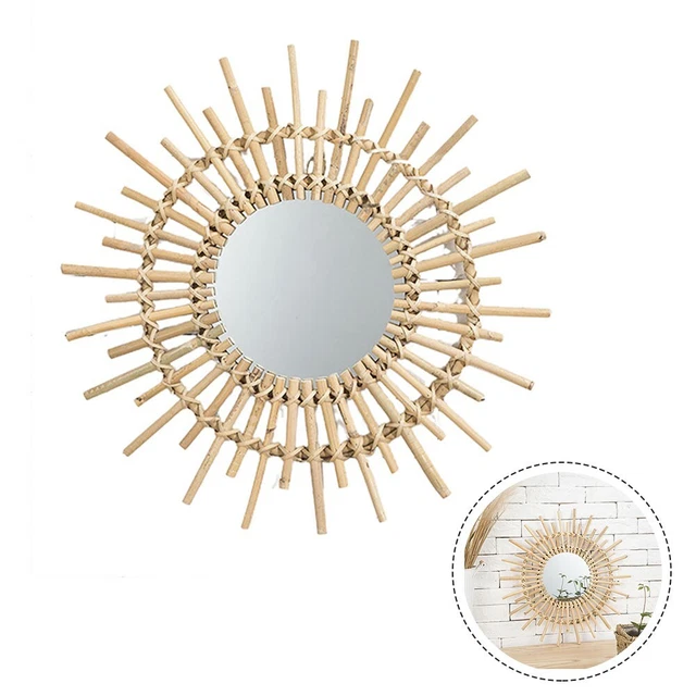 Specchio rustico tessuto a mano Sunburst vimini beige boemo squisito