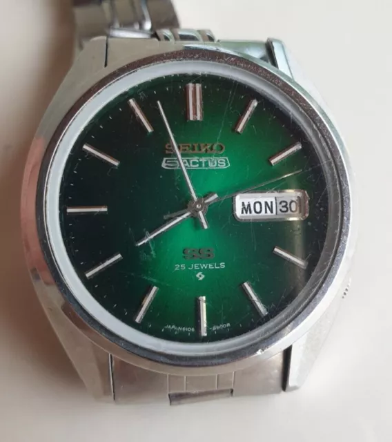 Seiko Actus SS (6106-8660) automatic day-date verde , vintage watch JAPAN