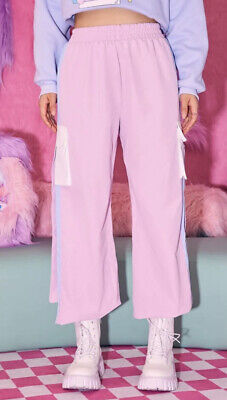 ROMWE @ SHEIN BNWT Older Girls Pink Anime Tape Stripe Side Cargo Pants Size 10