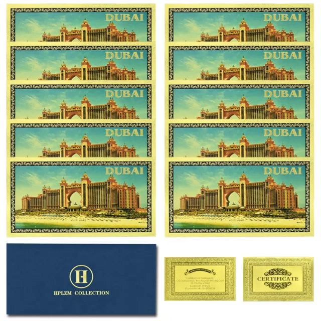 10pcs and Envelope Dubai Gold Foil Banknotes Collectibles Uncurrency Souvenir