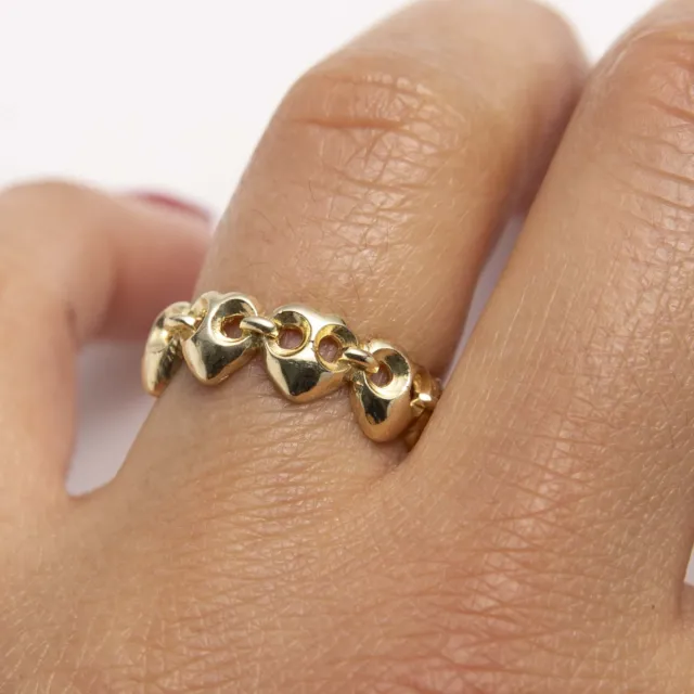 Puffed Heart Link Ring Solid 10K Yellow Gold Size 6.5