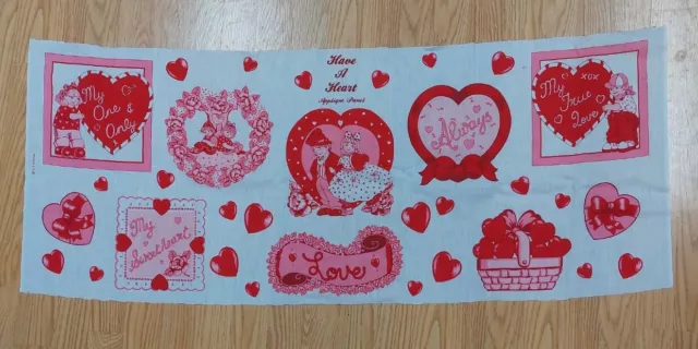 VTG Fabric Wamsutta Hallmark Cards Valentines HAVE A HEART Appliqué Panel  NOS