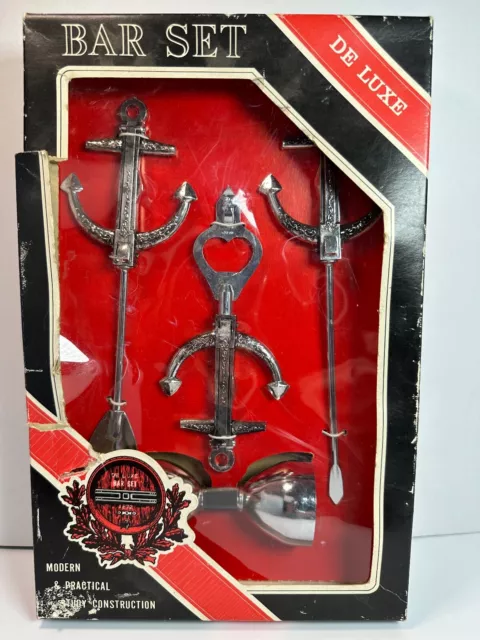 Vintage 4 Piece Bar Set Anchor Nautical theme Metal Plastic Made in Japan