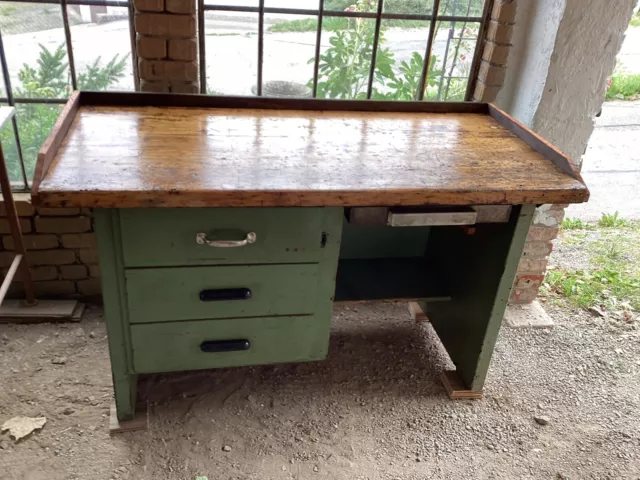 große Werkbank Theke Laden Tisch Holz antik alt Vintage Sideboard Schreibtisch