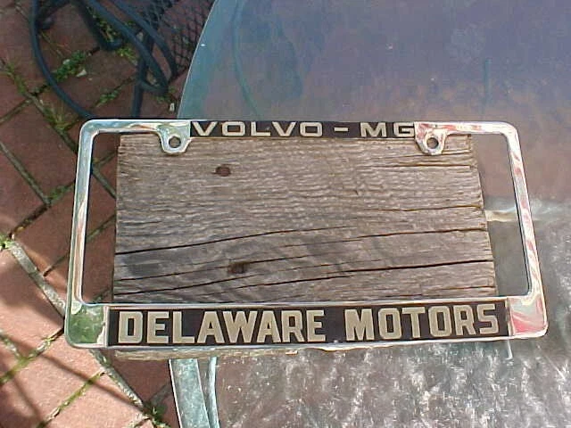 Vintage Volvo Mg License Plate Frame Delaware Motors Import Car Dealer Gc