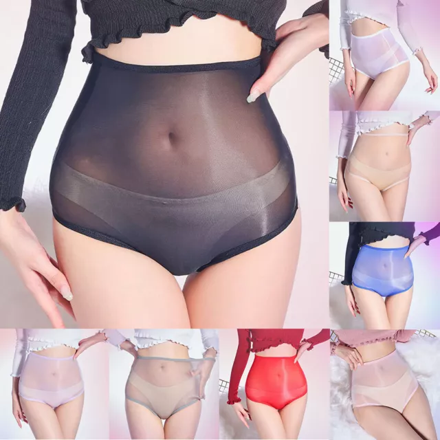 Womens Ultra-thin Sheer Oil Glossy Knickers Transparent Briefs Underwear Panties