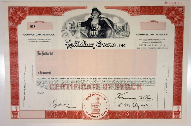 TN. Holiday Inns, Inc., 1978 Odd Shrs Specimen Stock Certificate, XF -Brown