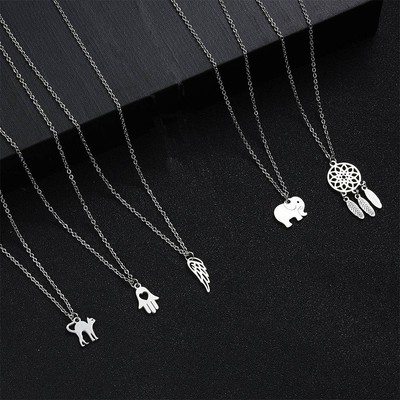 Chaine Bijoux des Lys LYS Collier Pendentif Chats Yin et Yang Noir et Blanc 