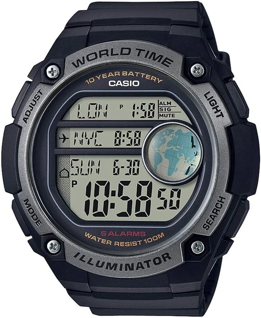 CASIO ILLUMINATOR WORLD TIME 5x ALARMS CHRONO BIG 55MM DIGITAL