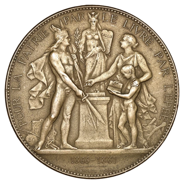 Médaille Française En Bronze - Ligue De L'Enseignement, Éducation Civique & Militaire 1884