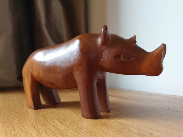 Hand Carved Solid Wooden Rhinoceros 22cm x 10cm