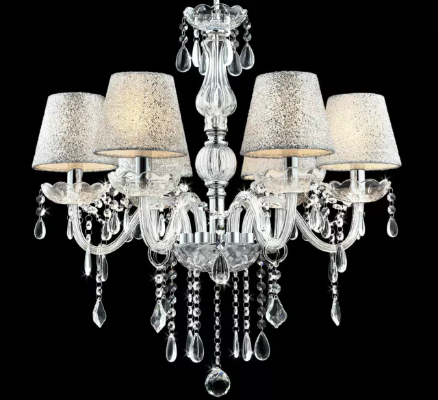 XL Luxus Kristall Glas Kronleuchter Decken Lampe Leuchte Lüster 60cm 6x Schirm