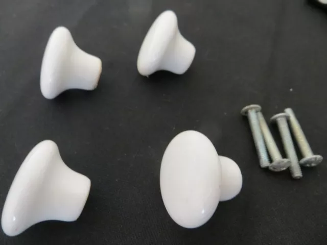 Vintage 4 White Porcelain Cabinet Drawer Door Knobs Pulls Salvage Repurpose