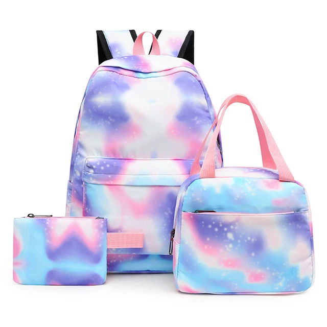 Tie Dye Ink Backpack Student Teens School Bookbag Lunch Box (Star Purple) FS2#