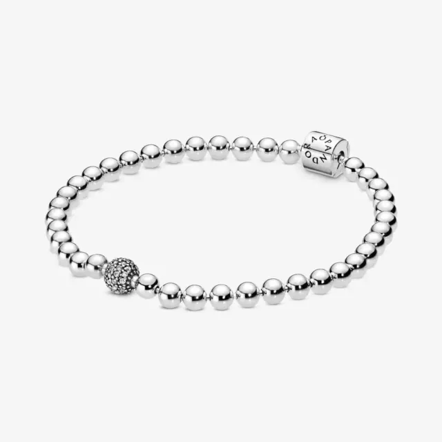 New 100% Genuine Authentic Pandora Silver Beads & Pavé Bracelet 598342CZ-19cm.