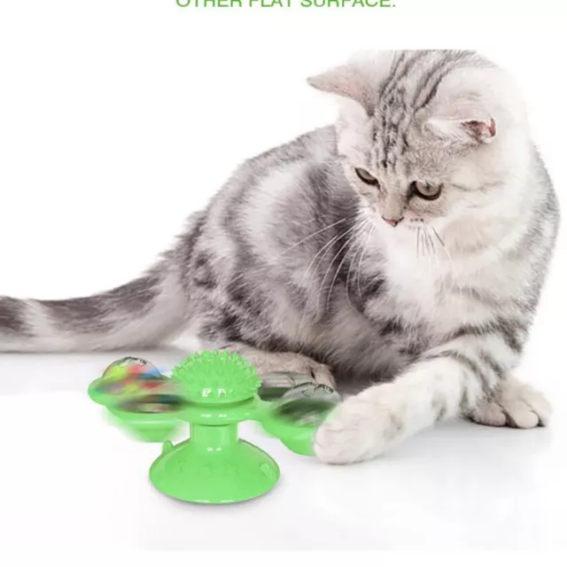 Windmill Cat Toys Fidget Spinner for Kitten with LED and Catnip Ball - Green