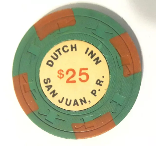 $25 DUTCH INN San Juan Hotel GrnOra Casino Poker Chip PUERTO RICO Paulson H&C