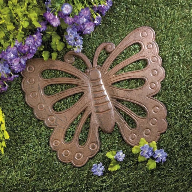 New Pair Cast Iron Garden/Yard Butterfly Stepping Stone By Accent Plus